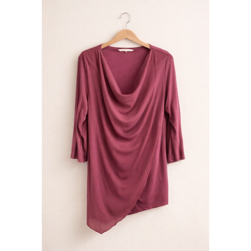 Soft Surroundings Womens Large Berry Pink Cowl‎ Neck Asymmetrical Tunic Top boho